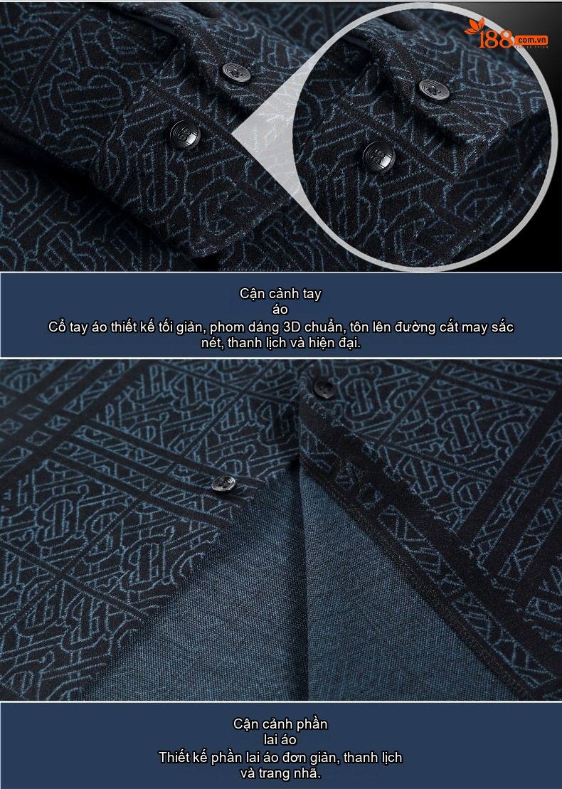 Áo Sơ Mi Nam Dài Tay Cashmere Họa Tiết Trung Niên Màu Xanh Đen chi tiết 16
