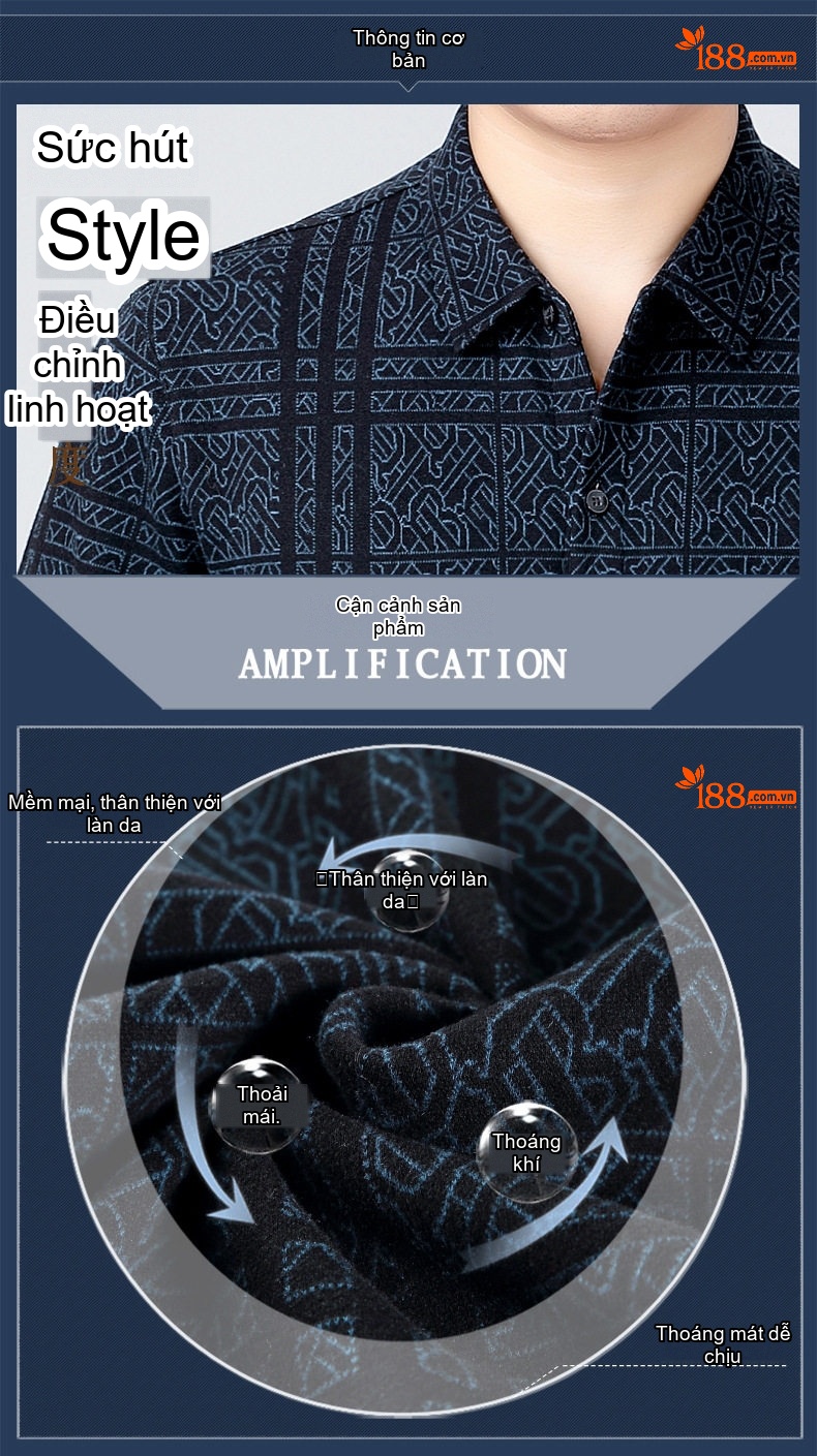 Áo Sơ Mi Nam Dài Tay Cashmere Họa Tiết Trung Niên Màu Xanh Đen chi tiết 2