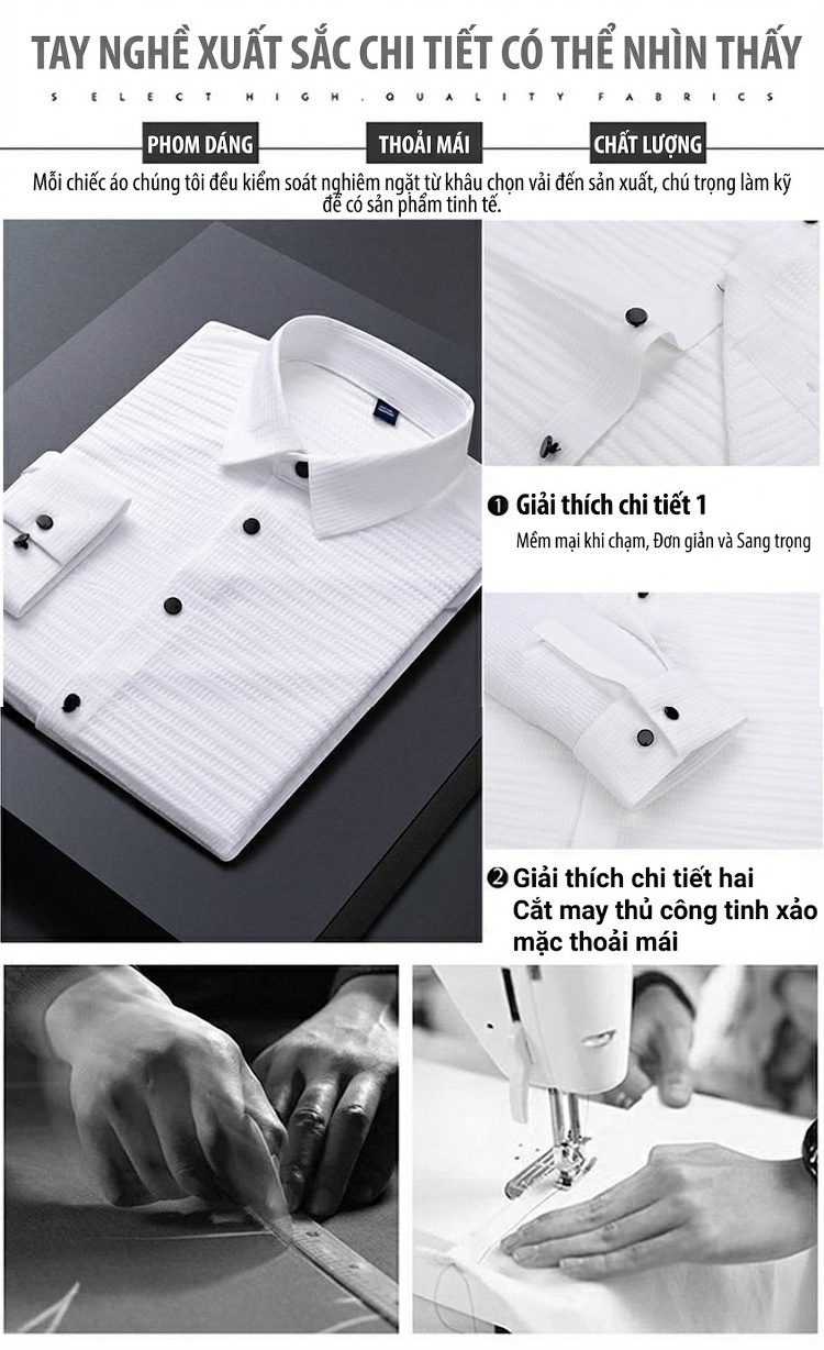 Áo Sơ Mi Nam Dài Tay Co Giãn Không Nhăn Phong Cách Thanh Niên Màu Trắng, Đen, Xám, Xanh Navy... chi tiết 2