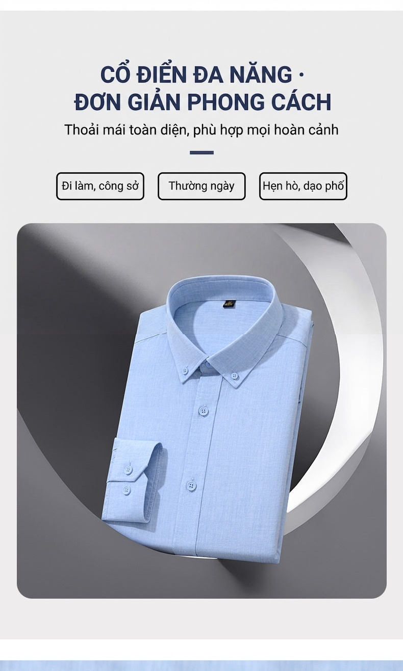 Áo Sơ Mi Nam Dài Tay Cotton Lanh Kiểu Dáng Basic Màu Trắng, Xám, Xanh Dương, Xanh Than chi tiết 3