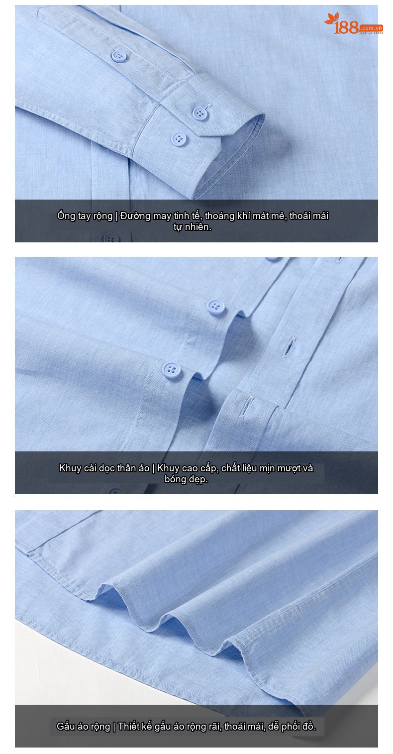 Áo Sơ Mi Nam Dài Tay Cotton Lanh Kiểu Dáng Basic Màu Trắng, Xám, Xanh Dương, Xanh Than chi tiết 9