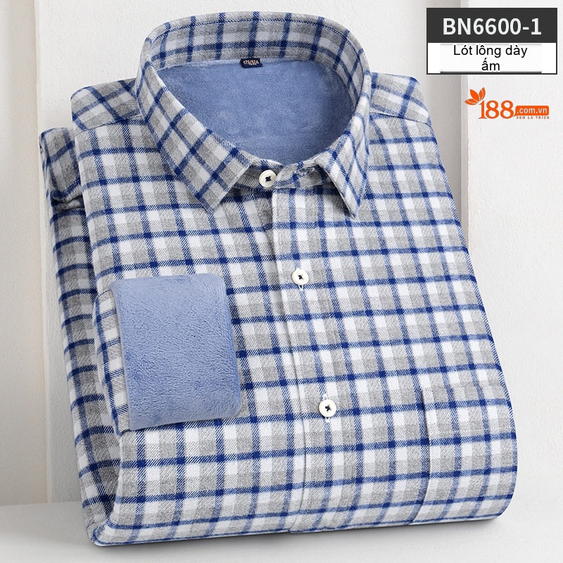 Áo Sơ Mi Nam Dài Tay Cotton Lót Lông Dày Dặn Giữ Ấm Màu Xanh Dương, Xám, Đen, Đỏ...