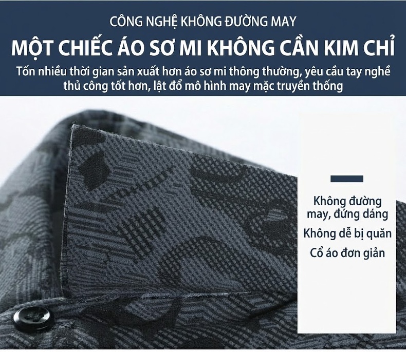 Áo Sơ Mi Nam Dài Tay Dệt Kim Lông Cừu Giữ Ấm Không Nhăn Màu Xám Đen chi tiết 20