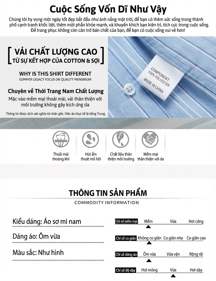 Áo Sơ Mi Nam Dài Tay Họa Tiết Sọc Phong Cách Âu Mỹ Cao Cấp, Chống Nhăn, Không Cần Ủi Màu Xanh, Nâu, Trắng, Đen... chi tiết 5