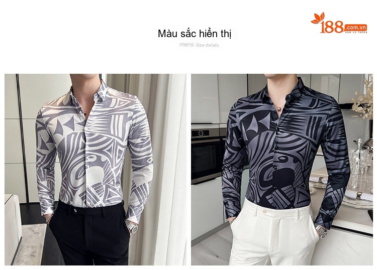 Áo Sơ Mi Nam Dài Tay In Họa Tiết Kỹ Thuật Số Cá Tính Màu Trắng, Xám, Đen chi tiết 2