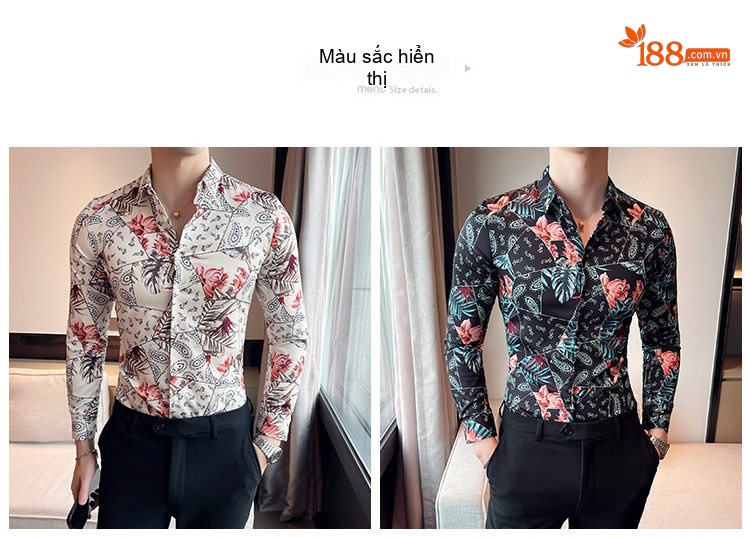 Áo Sơ Mi Nam Dài Tay In Họa Tiết Phong Cách Hàn Quốc Màu Đen, Trắng chi tiết 2