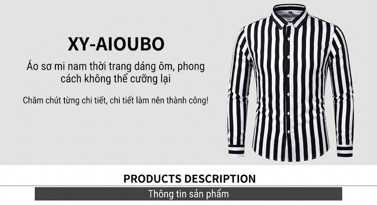 Áo Sơ Mi Nam Dài Tay Kẻ Sọc Lớn Tay Áo Phối Màu Trắng, Đen, Xanh Navy chi tiết 1