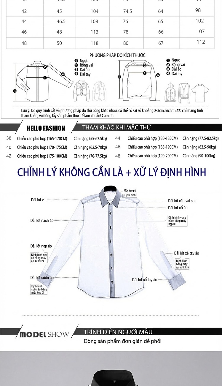 Áo Sơ Mi Nam Dài Tay Kẻ Sọc Lớn Tay Áo Phối Màu Trắng, Đen, Xanh Navy chi tiết 2
