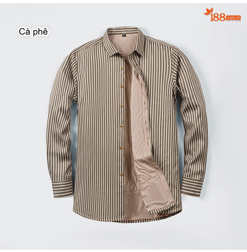 Áo Sơ Mi Nam Dài Tay Kẻ Sọc Lót Lông Cừu Giữ Ấm Phong Cách Doanh Nhân Màu Đỏ, Xanh Navy, Xanh Da Trời, Xám... chi tiết 16