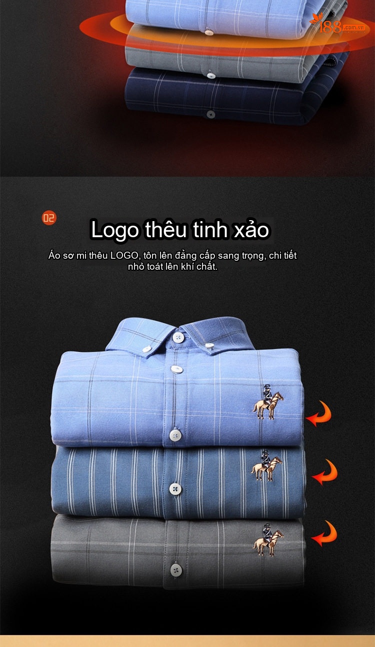Áo Sơ Mi Nam Dài Tay Lót Lông Cotton Oxford Dày Dặn Kẻ Sọc Giữ Nhiệt Màu Xanh, Xám, Đỏ, Đen... chi tiết 3