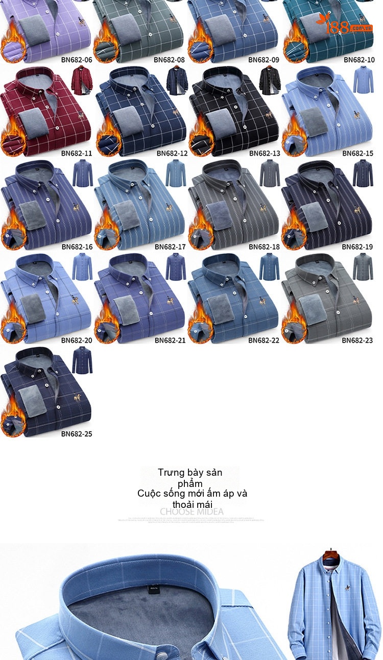Áo Sơ Mi Nam Dài Tay Lót Lông Cotton Oxford Dày Dặn Kẻ Sọc Giữ Nhiệt Màu Xanh, Xám, Đỏ, Đen... chi tiết 6