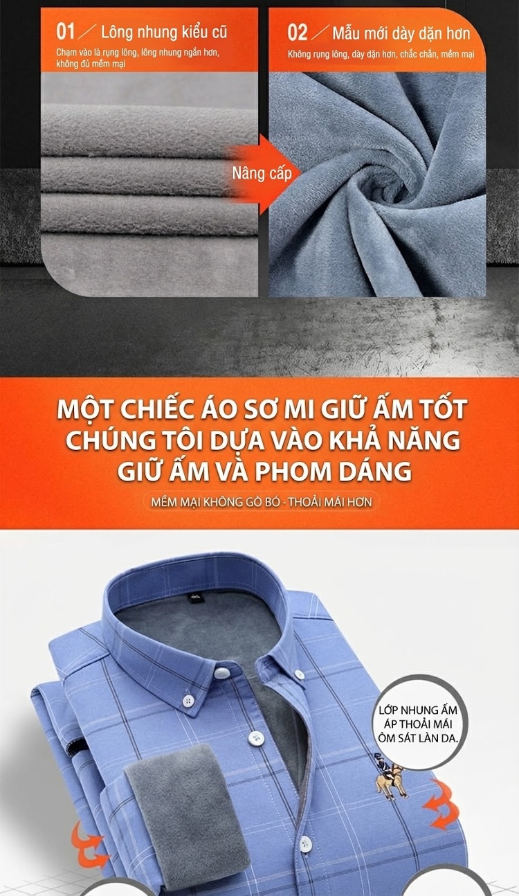 Áo Sơ Mi Nam Dài Tay Lót Lông Cotton Oxford Dày Dặn Kẻ Sọc Giữ Nhiệt Màu Xanh, Xám, Đỏ, Đen... chi tiết 1
