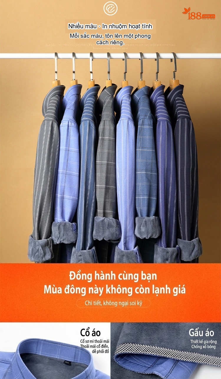 Áo Sơ Mi Nam Dài Tay Lót Lông Cotton Oxford Dày Dặn Kẻ Sọc Giữ Nhiệt Màu Xanh, Xám, Đỏ, Đen... chi tiết 4