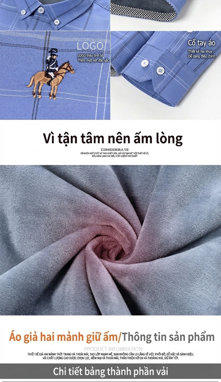Áo Sơ Mi Nam Dài Tay Lót Lông Cotton Oxford Dày Dặn Kẻ Sọc Giữ Nhiệt Màu Xanh, Xám, Đỏ, Đen... chi tiết 5