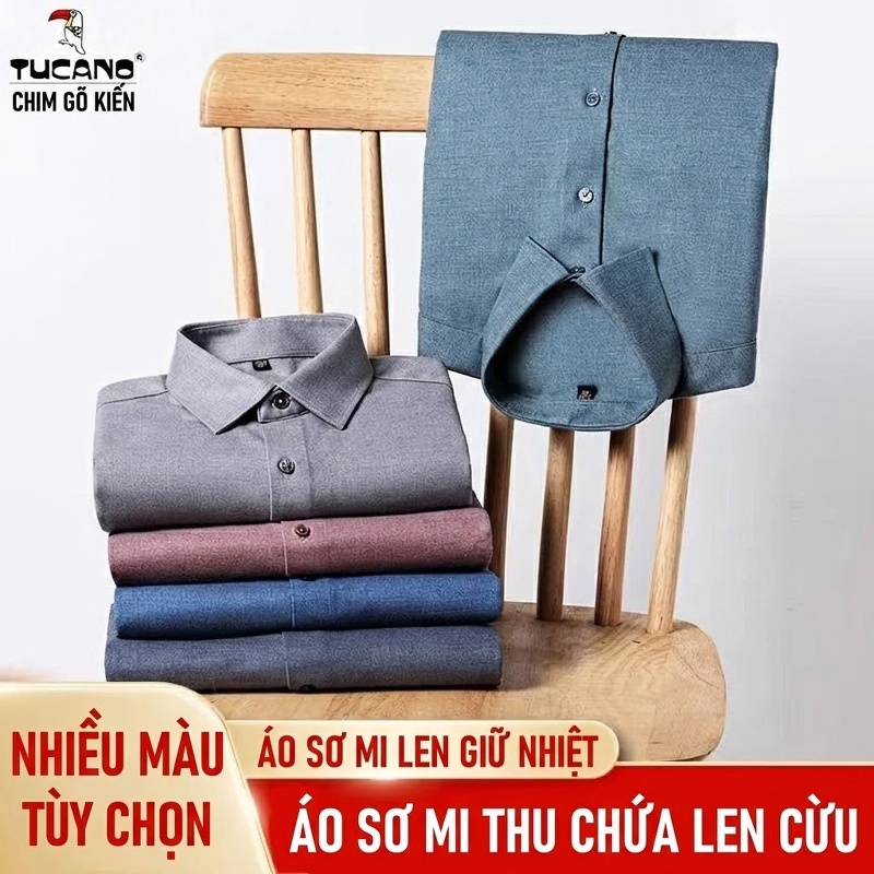 Áo Sơ Mi Nam Dài Tay Lót Lông Cừu Dày Dặn Giữ Ấm Phong Cách Công Sở Màu Xám, Xanh Dương, Đỏ
