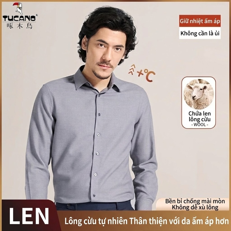 Áo Sơ Mi Nam Dài Tay Lót Lông Cừu Dày Dặn Giữ Ấm Phong Cách Công Sở Màu Xám, Xanh Dương, Đỏ