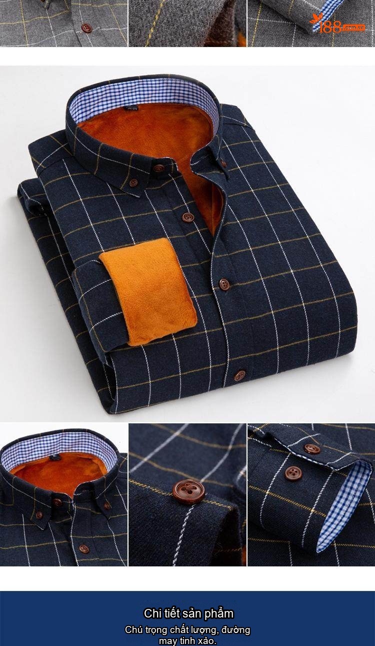 Áo Sơ Mi Nam Dài Tay Lót Lông Dày Dặn Ấm Áp Kẻ Caro Màu Xanh Navy, Xám, Xanh Lá, Xanh Dương... chi tiết 11
