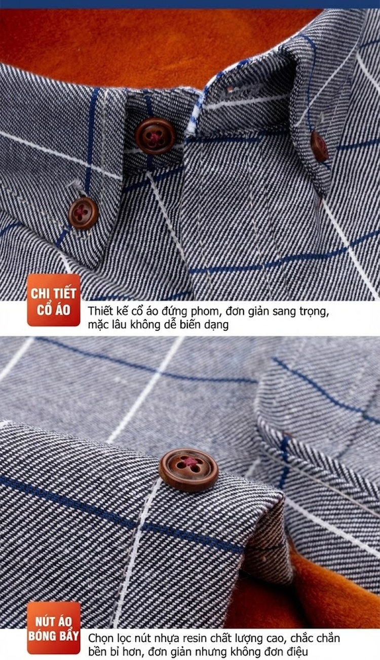 Áo Sơ Mi Nam Dài Tay Lót Lông Dày Dặn Ấm Áp Kẻ Caro Màu Xanh Navy, Xám, Xanh Lá, Xanh Dương... chi tiết 12
