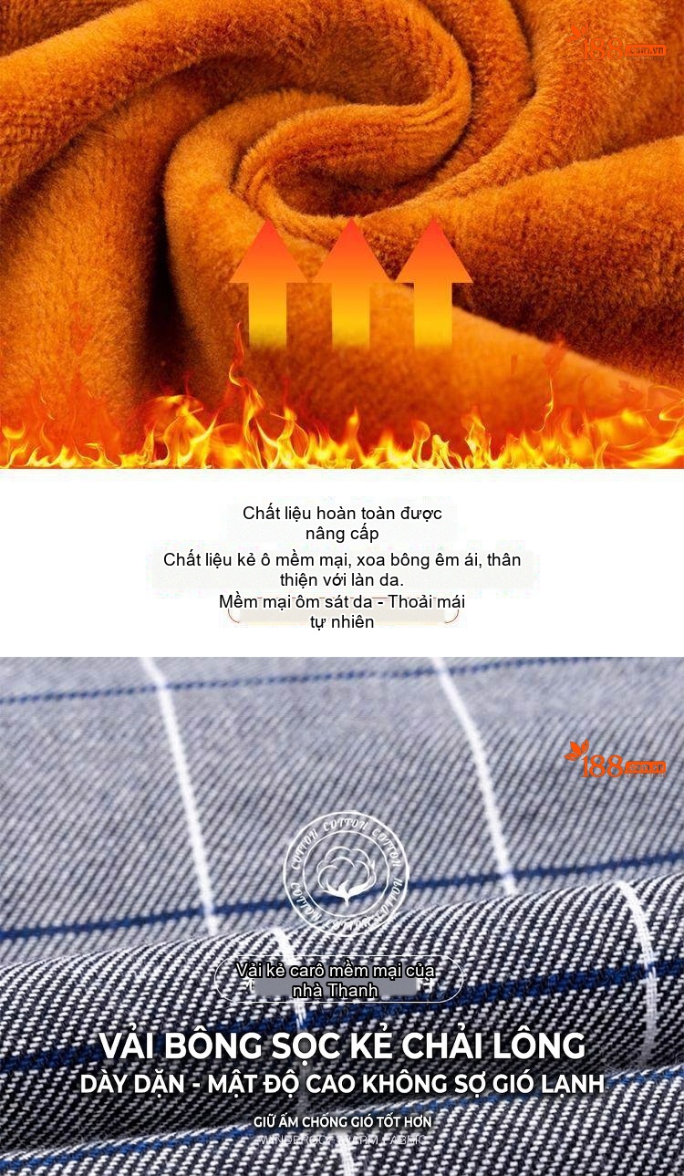 Áo Sơ Mi Nam Dài Tay Lót Lông Dày Dặn Ấm Áp Kẻ Caro Màu Xanh Navy, Xám, Xanh Lá, Xanh Dương... chi tiết 3