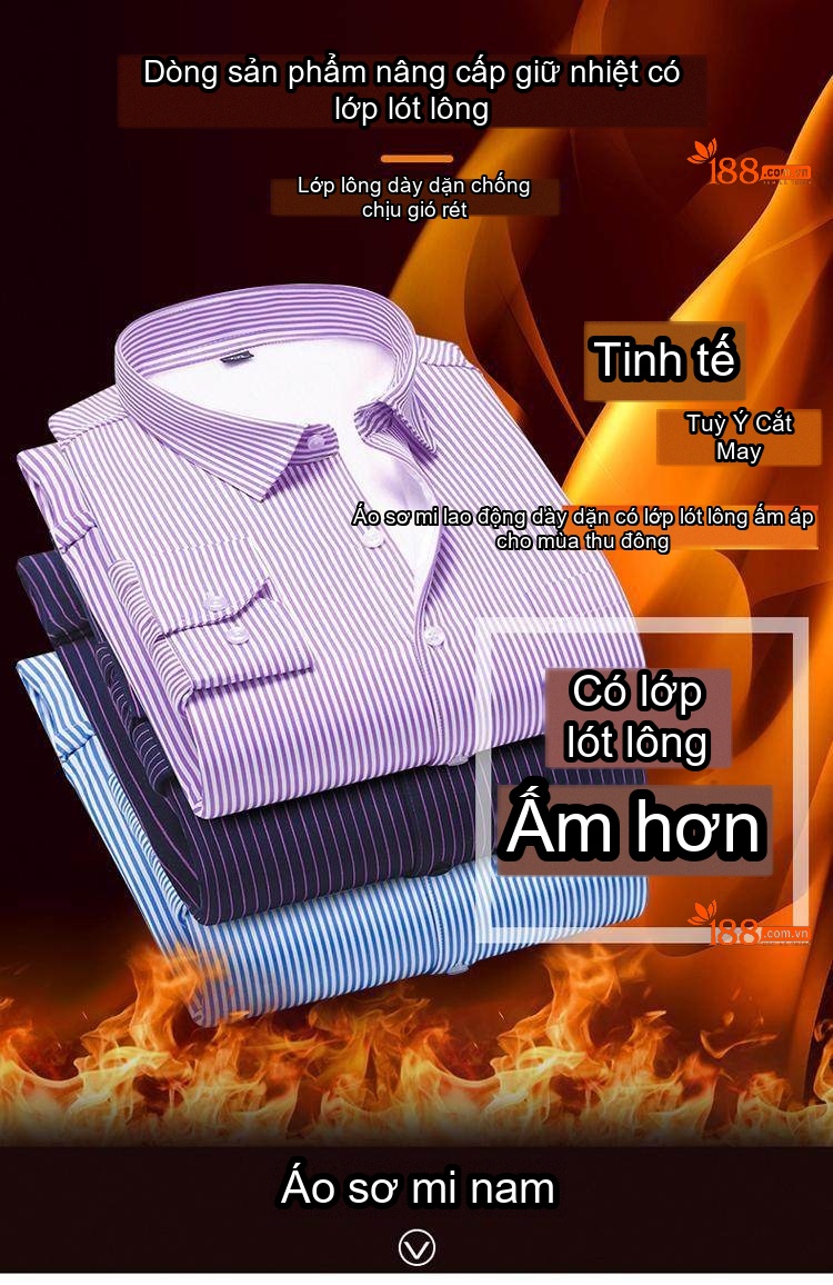 Áo Sơ Mi Nam Dài Tay Lót Lông Dày Dặn Chống Nhăn Phong Cách Công Sở Màu Xanh, Trắng, Tím, Xanh Sọc... chi tiết 1
