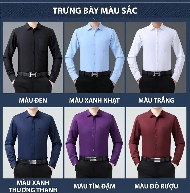 Áo Sơ Mi Nam Dài Tay Lót Lông Giữ Nhiệt Phong Cách Doanh Nhân Màu Xanh, Trắng, Xanh Navy, Đỏ... chi tiết 4