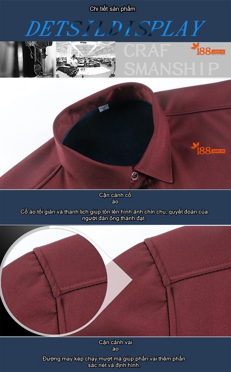 Áo Sơ Mi Nam Dài Tay Lót Lông Giữ Nhiệt Phong Cách Doanh Nhân Màu Xanh, Trắng, Xanh Navy, Đỏ... chi tiết 31