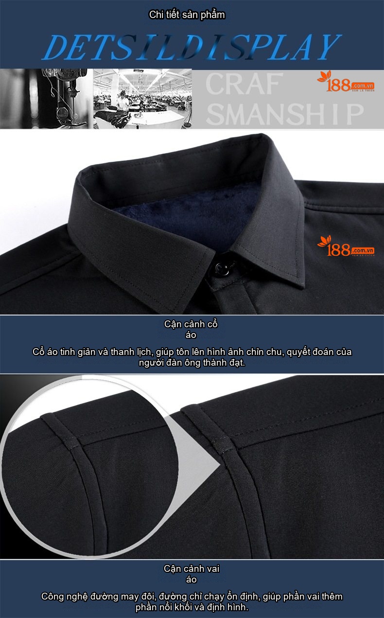 Áo Sơ Mi Nam Dài Tay Lót Lông Giữ Nhiệt Phong Cách Doanh Nhân Màu Xanh, Trắng, Xanh Navy, Đỏ... chi tiết 33