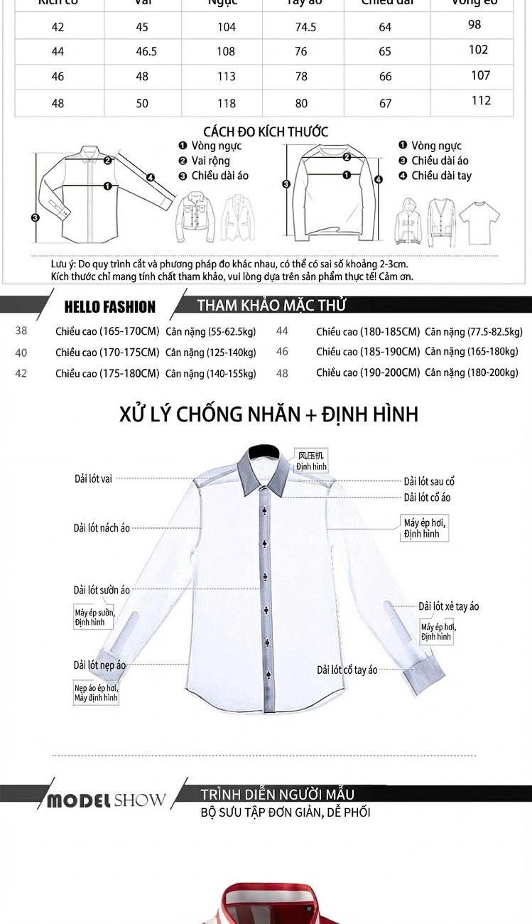 Áo Sơ Mi Nam Dài Tay Nửa Mảnh Ghép Sọc Lớn Vải Tencel Cotton Ôm Dáng Màu Đen, Trắng, Đỏ chi tiết 2