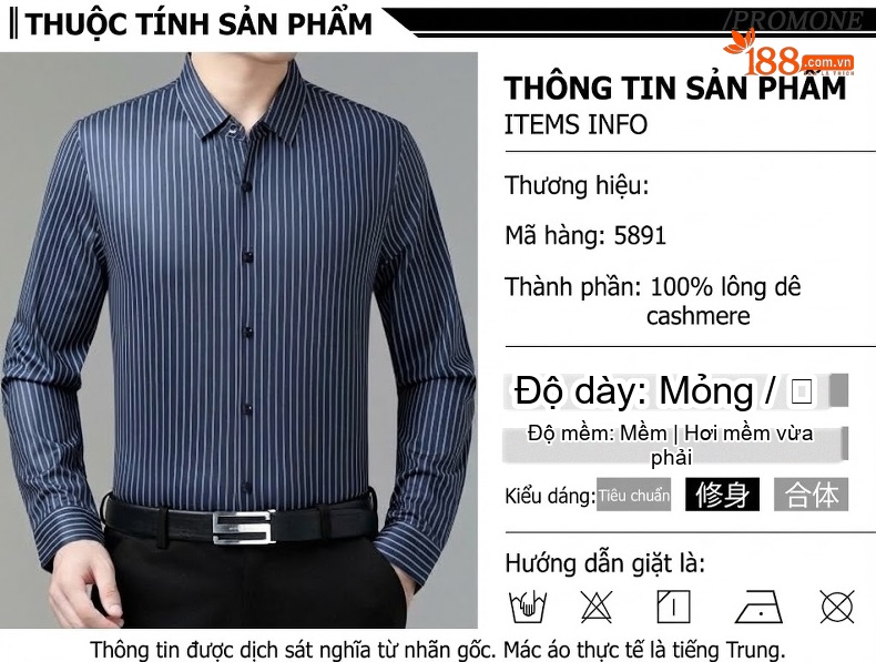 Áo Sơ Mi Nam Dài Tay Sọc Kẻ Thời Trang Chất Liệu Lông Cừu Màu Xanh Dương, Xanh Nhạt chi tiết 5