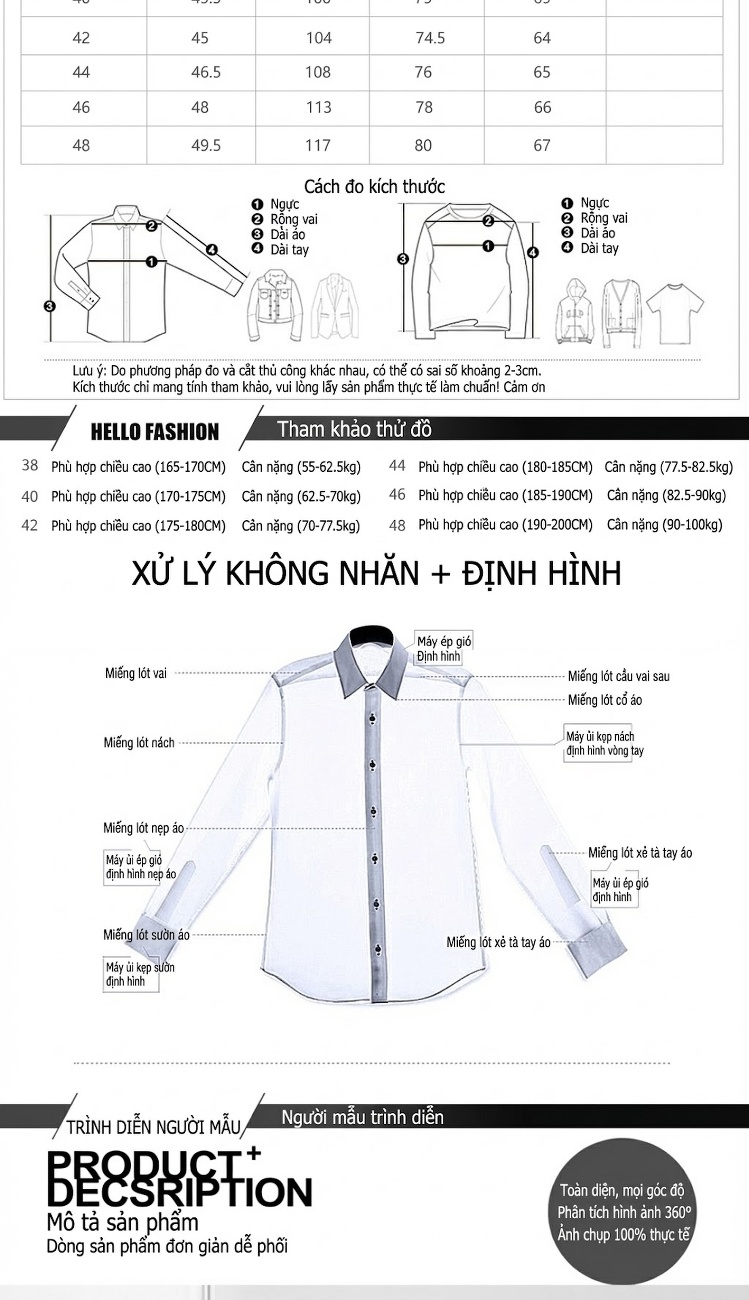 Áo Sơ Mi Nam Dài Tay Thêu Họa Tiết Slim Fit Màu Trắng, Đen, Xanh Dương, Xanh Navy chi tiết 3