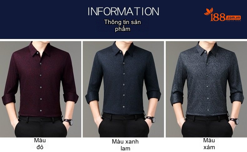Áo Sơ Mi Nam Dài Tay Thương Mại Công Sở Chất Liệu Lông Cừu Màu Đen, Đỏ chi tiết 5
