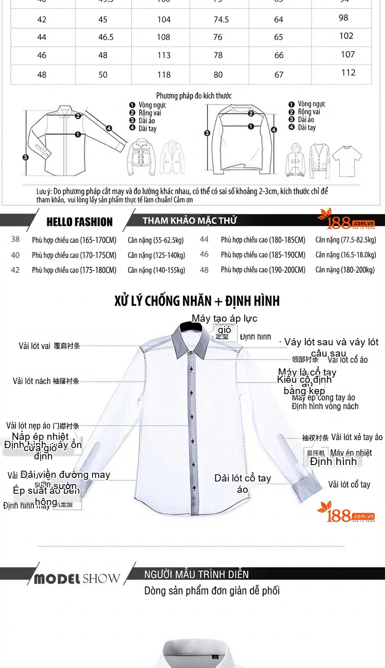 Áo Sơ Mi Nam Dáng Ôm Chống Nhăn Không Cần Ủi Trang Trí Hoa Văn Màu Đen, Trắng, Xanh Navy chi tiết 3