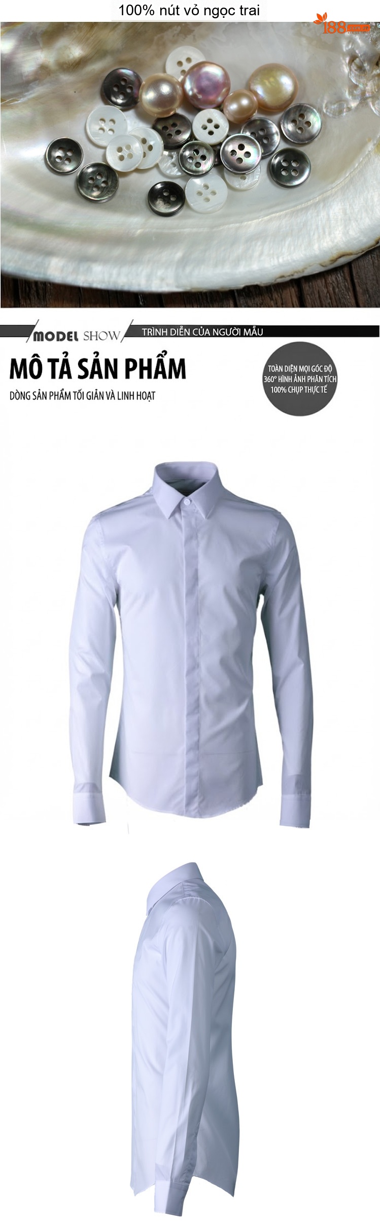 Áo Sơ Mi Nam Dáng Ôm Cotton 100 Chi, Không Nhăn Màu Đen, Trắng chi tiết 2
