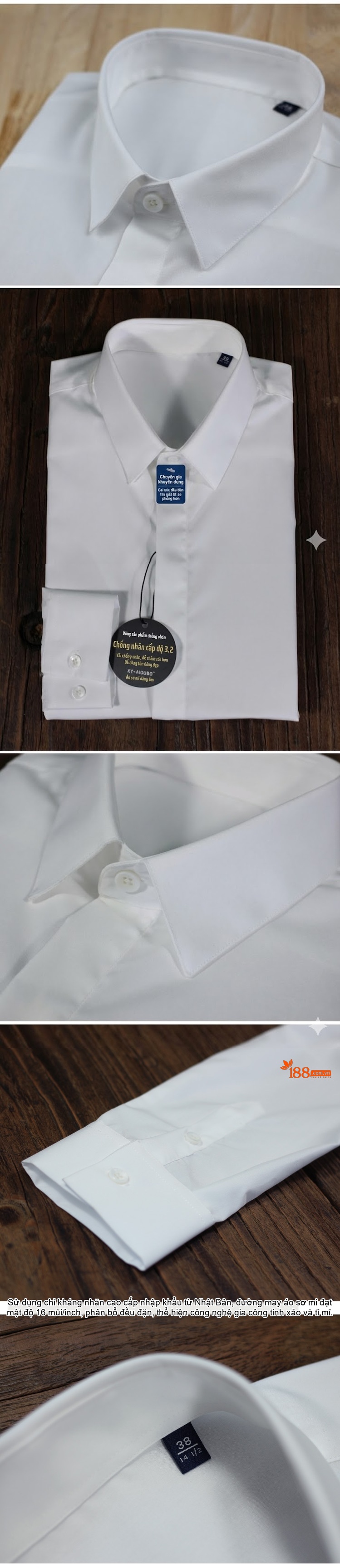 Áo Sơ Mi Nam Dáng Ôm Cotton 100 Chi, Không Nhăn Màu Đen, Trắng chi tiết 8