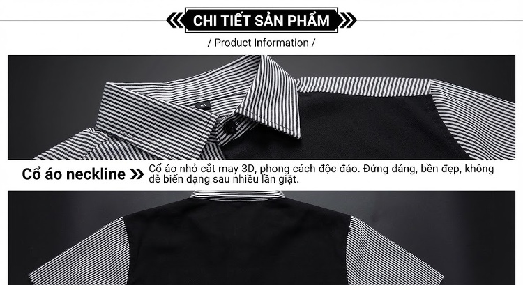 Áo Sơ Mi Nam Dáng Ôm Tay Dài Họa Tiết Sọc Zebra Màu Đen, Trắng chi tiết 8