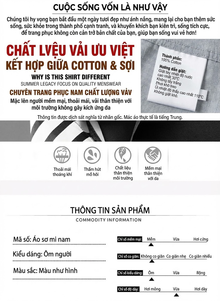 Áo Sơ Mi Nam Dáng Ôm Tay Dài Họa Tiết Sọc Zebra Màu Đen, Trắng chi tiết 4