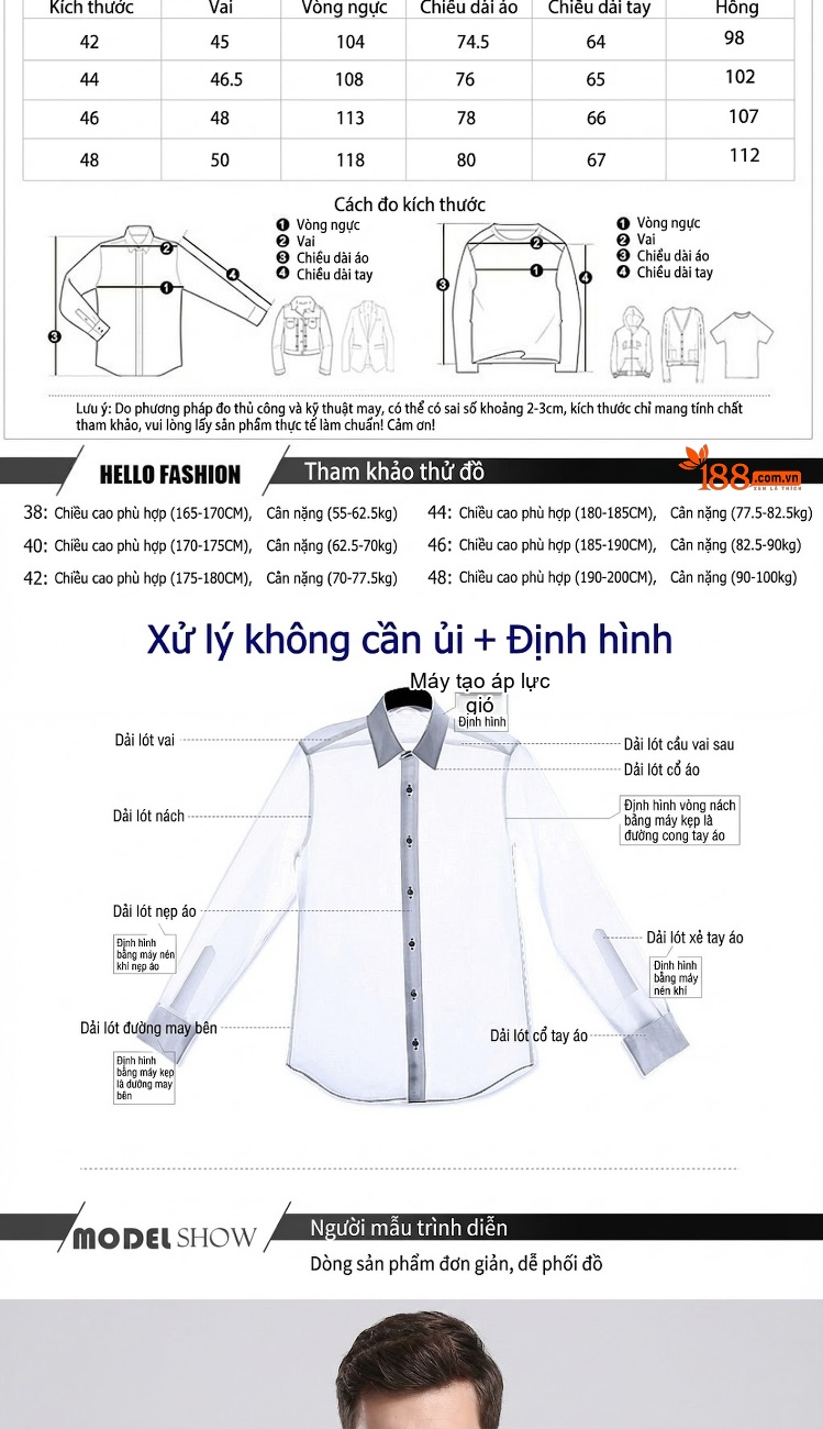 Áo Sơ Mi Nam Dáng Ôm Tay Dài Phối Màu Thời Trang Công Sở Màu Trắng, Đen, Đỏ chi tiết 3