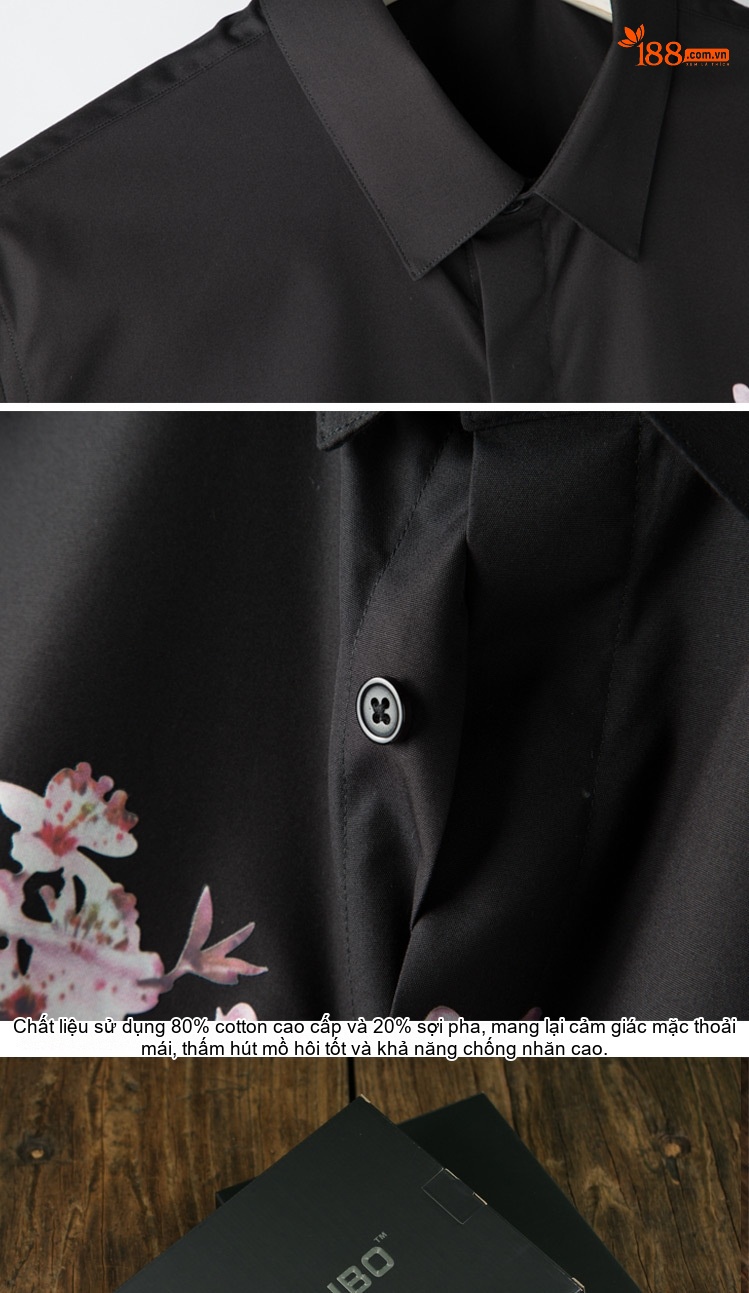 Áo Sơ Mi Nam In Hoa Mai Tay Dài Form Ôm Vừa Màu Xanh Navy, Trắng, Đen, Xanh Dương... chi tiết 9