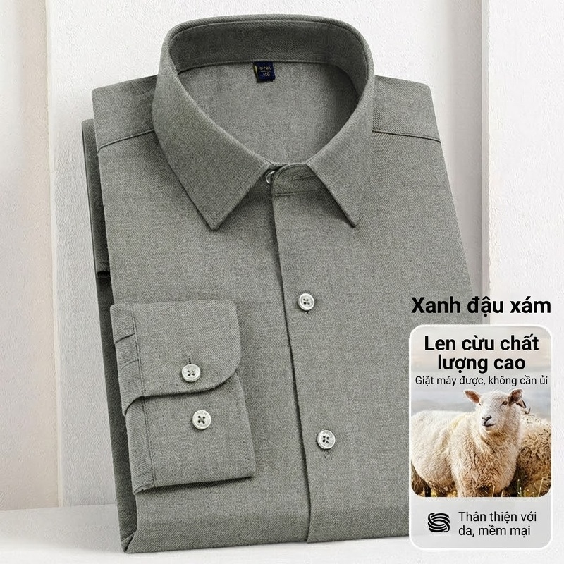 Áo Sơ Mi Nam Lông Cừu Non Dài Tay Chống Nhăn Giặt Máy Màu Xanh Hải Quân, Hồng, Xám Đậu Xanh, Trắng
