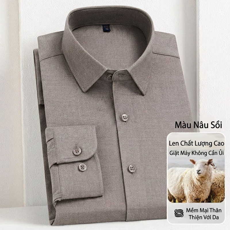 Áo Sơ Mi Nam Lông Cừu Non Dài Tay Chống Nhăn Giặt Máy Màu Xanh Hải Quân, Hồng, Xám Đậu Xanh, Trắng chi tiết 6
