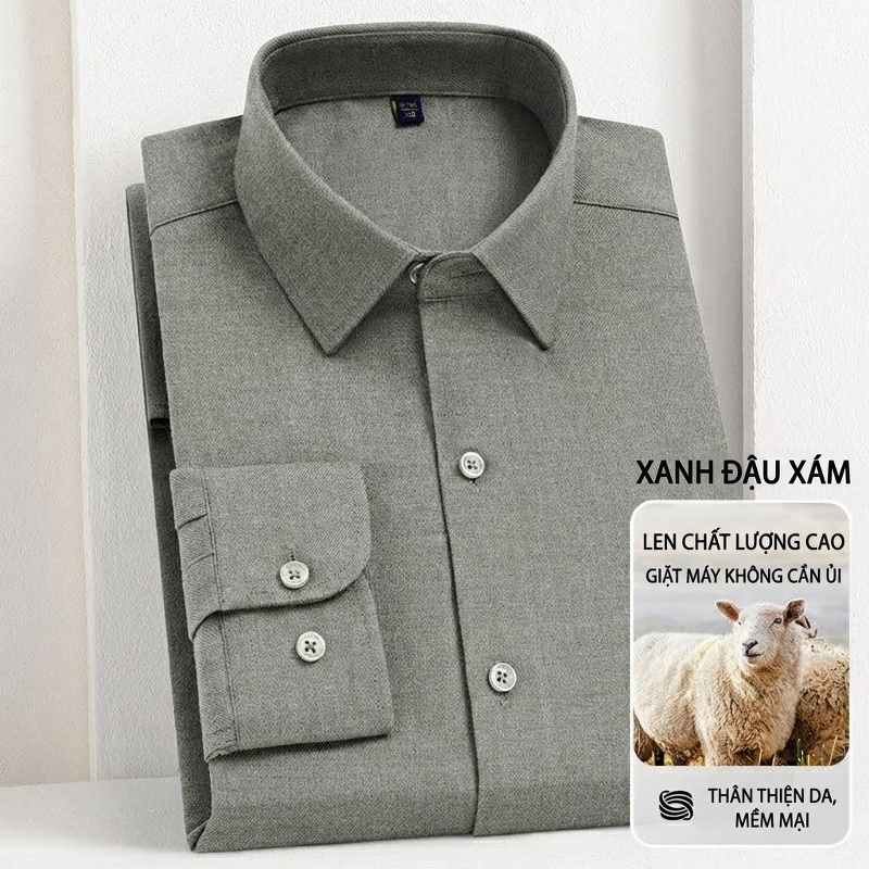 Áo Sơ Mi Nam Lông Cừu Non Dài Tay Chống Nhăn Giặt Máy Màu Xanh Hải Quân, Hồng, Xám Đậu Xanh, Trắng chi tiết 8