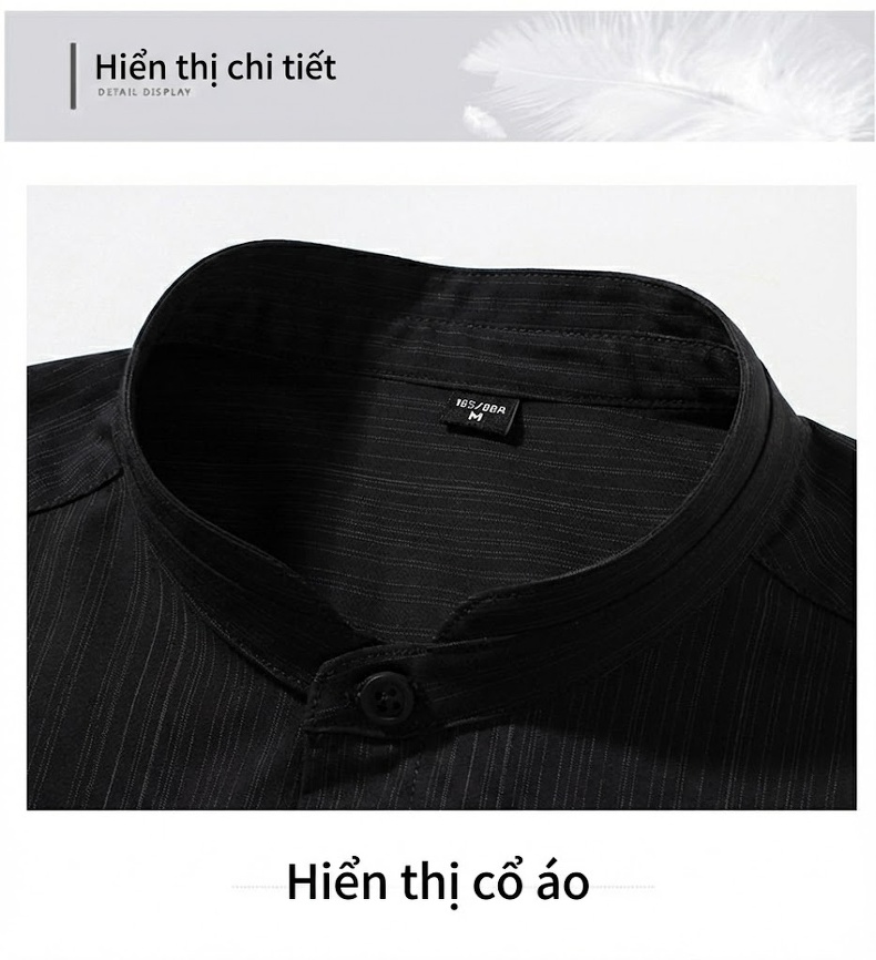 Áo Sơ Mi Nam Ngắn Tay Cổ Trụ Kẻ Sọc Thoáng Mát Phong Cách Công Sở Màu Xám chi tiết 23