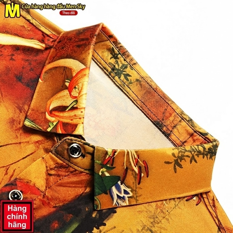 Áo Sơ Mi Nam Ngắn Tay Ice Silk Họa Tiết Hoa Thoáng Mát Màu Vàng, Xanh Lá