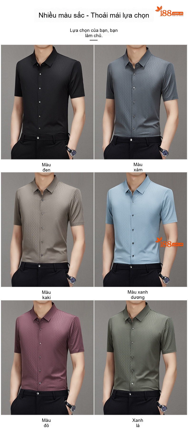 Áo Sơ Mi Nam Ngắn Tay Không Nhăn Phong Cách Thanh Lịch Màu Xám, Đen, Xanh, Nâu... chi tiết 5