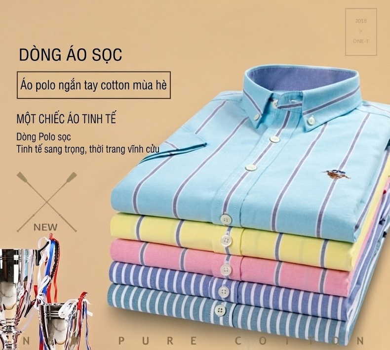 Áo Sơ Mi Nam Oxford Cotton Tay Ngắn Họa Tiết Kẻ Sọc Phong Cách Doanh Nhân chi tiết 1