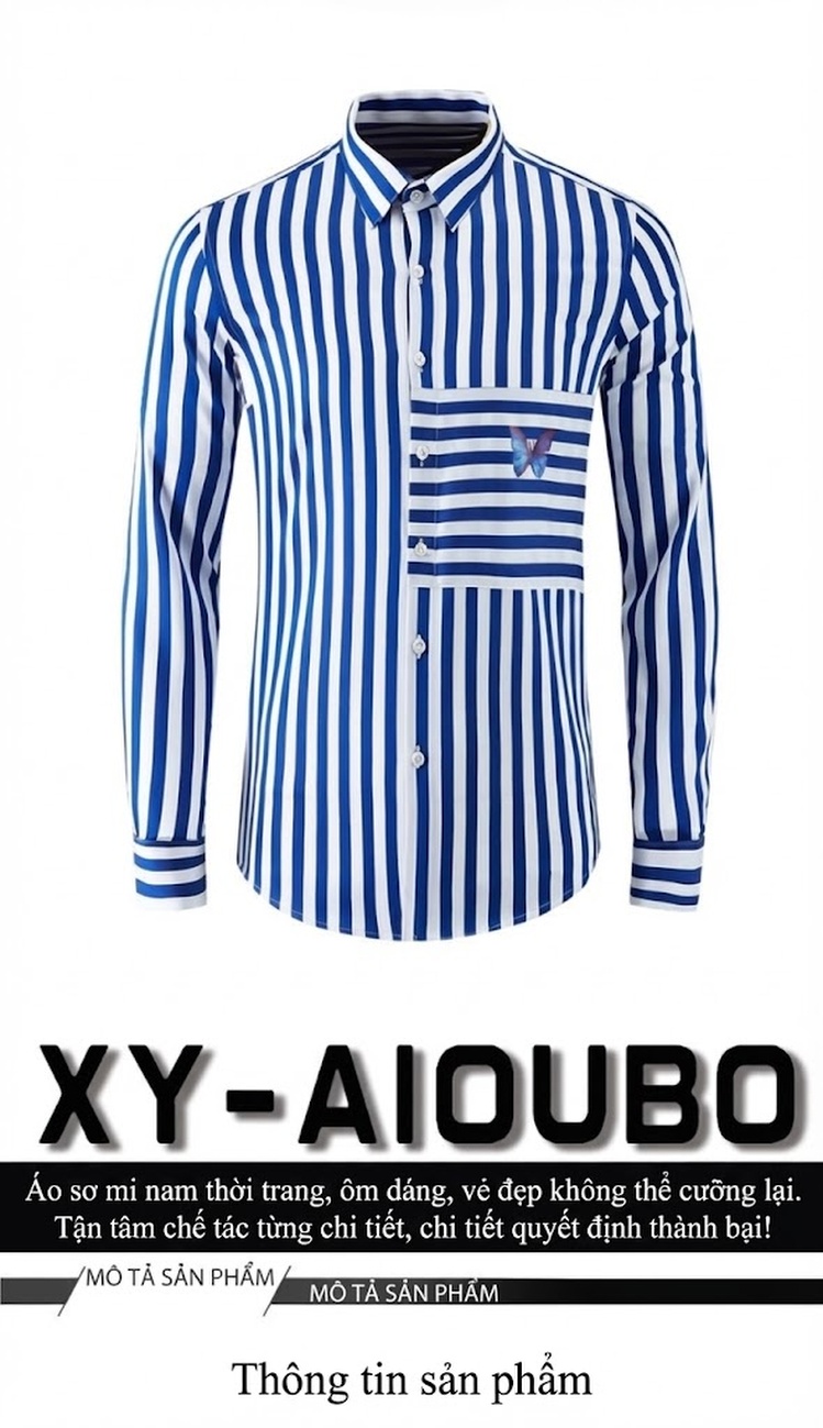 Áo Sơ Mi Nam Slim Fit In Họa Tiết Sọc Độc Đáo Thoáng Mát Cotton Tencel Màu Xanh, Đen chi tiết 1