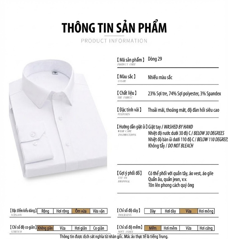 Áo Sơ Mi Nam Sợi Tre Màu Trắng, Đen, Xanh... chi tiết 9