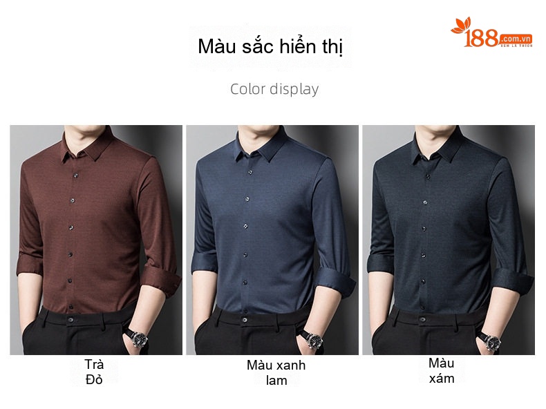 Áo Sơ Mi Nam Tay Dài Chất Liệu Lông Cừu Thon Gọn Thoải Mái Màu Nâu, Xanh Đen chi tiết 5