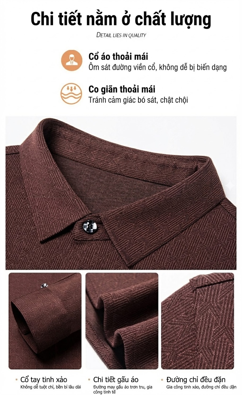 Áo Sơ Mi Nam Tay Dài Chất Liệu Lông Cừu Thon Gọn Thoải Mái Màu Nâu, Xanh Đen chi tiết 3