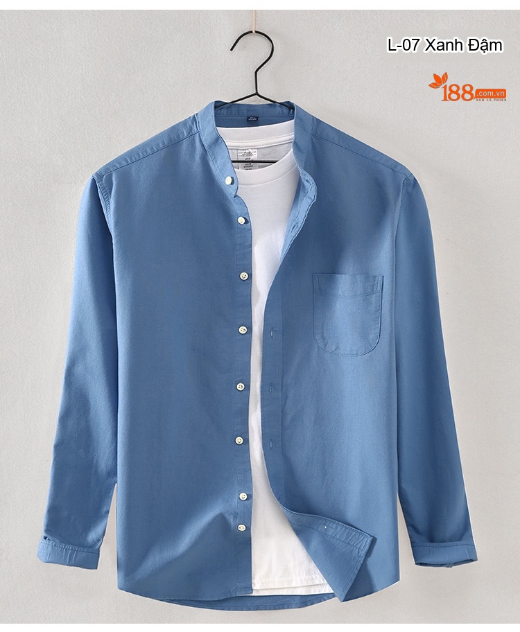 Áo Sơ Mi Nam Tay Dài Cổ Trụ Hàn Quốc Cotton Oxford Màu Trắng, Xanh Dương, Vàng, Xám... chi tiết 10